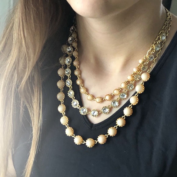 Ann Taylor Jewelry - Ann Taylor • 3-Strand Peach & Crystal Necklace